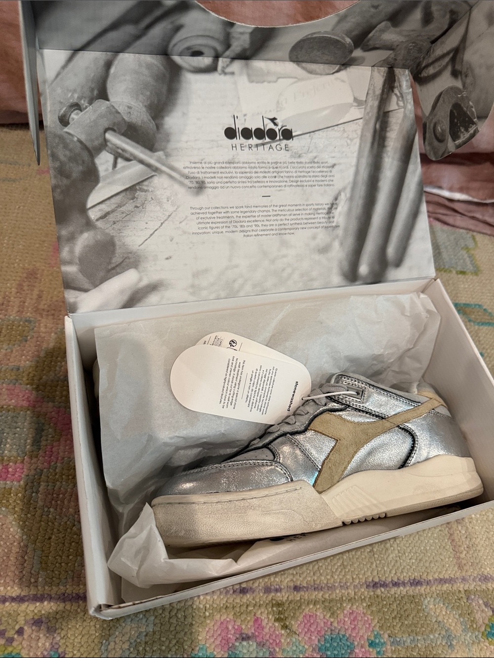 Diadora Silver & Tan Metallic Mercury Sneakers
